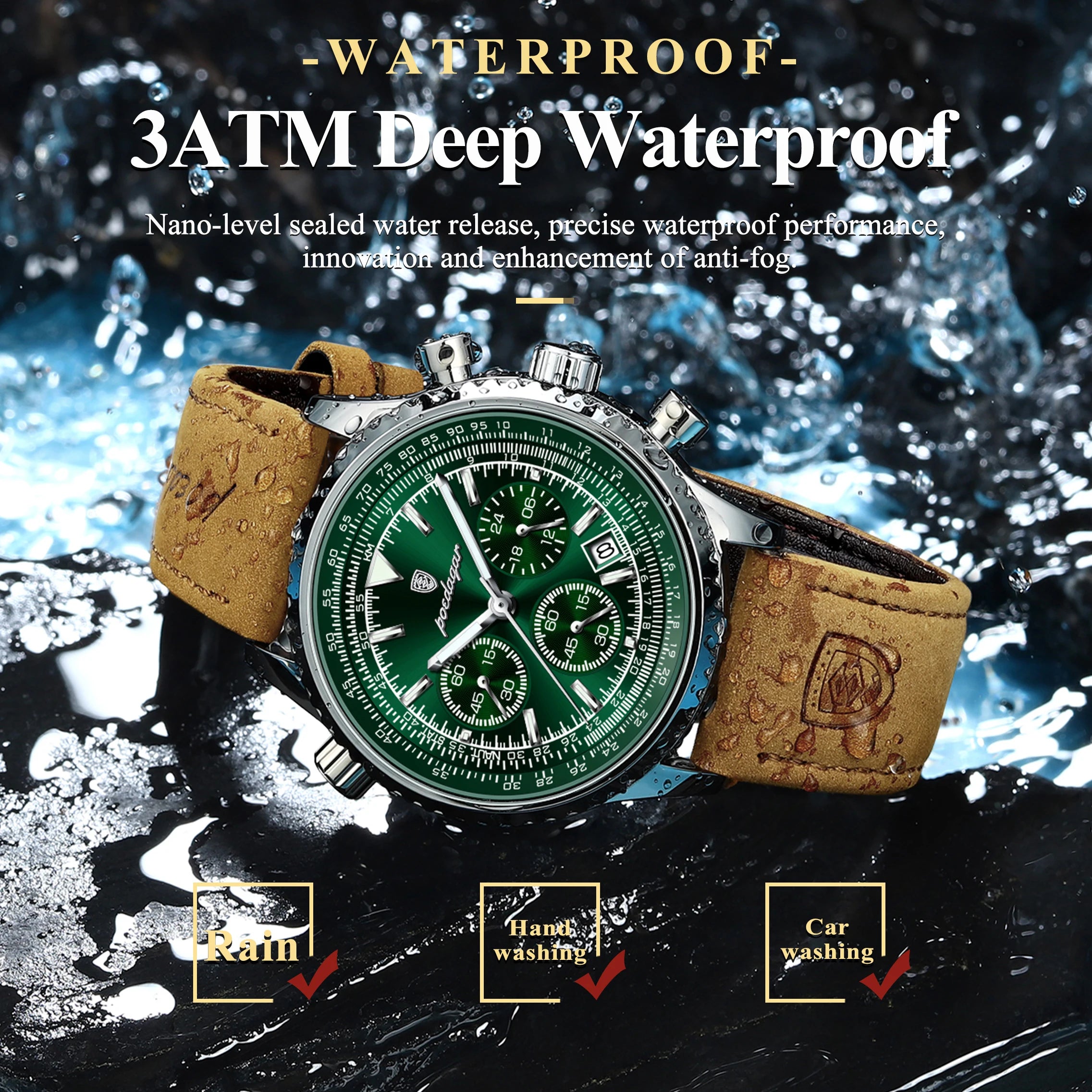 POEDAGAR Top Luxury Men Clock Waterproof Luminous Date Chronograph Sports Man Wristwatch Leather Men's Quartz Watches Male Reloj