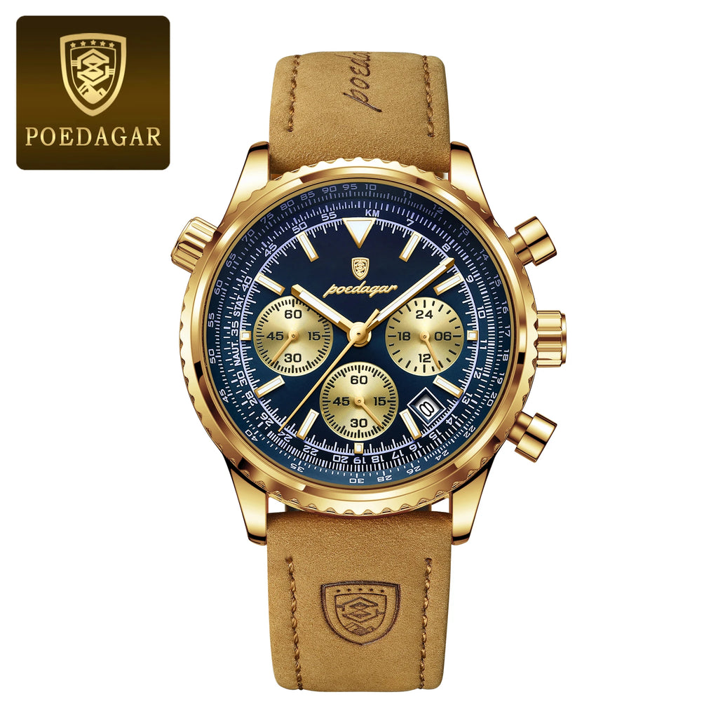 POEDAGAR Top Luxury Men Clock Waterproof Luminous Date Chronograph Sports Man Wristwatch Leather Men's Quartz Watches Male Reloj