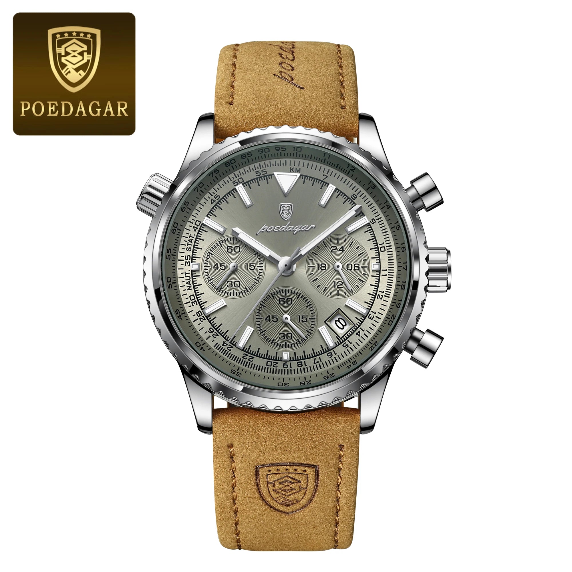 POEDAGAR Top Luxury Men Clock Waterproof Luminous Date Chronograph Sports Man Wristwatch Leather Men's Quartz Watches Male Reloj