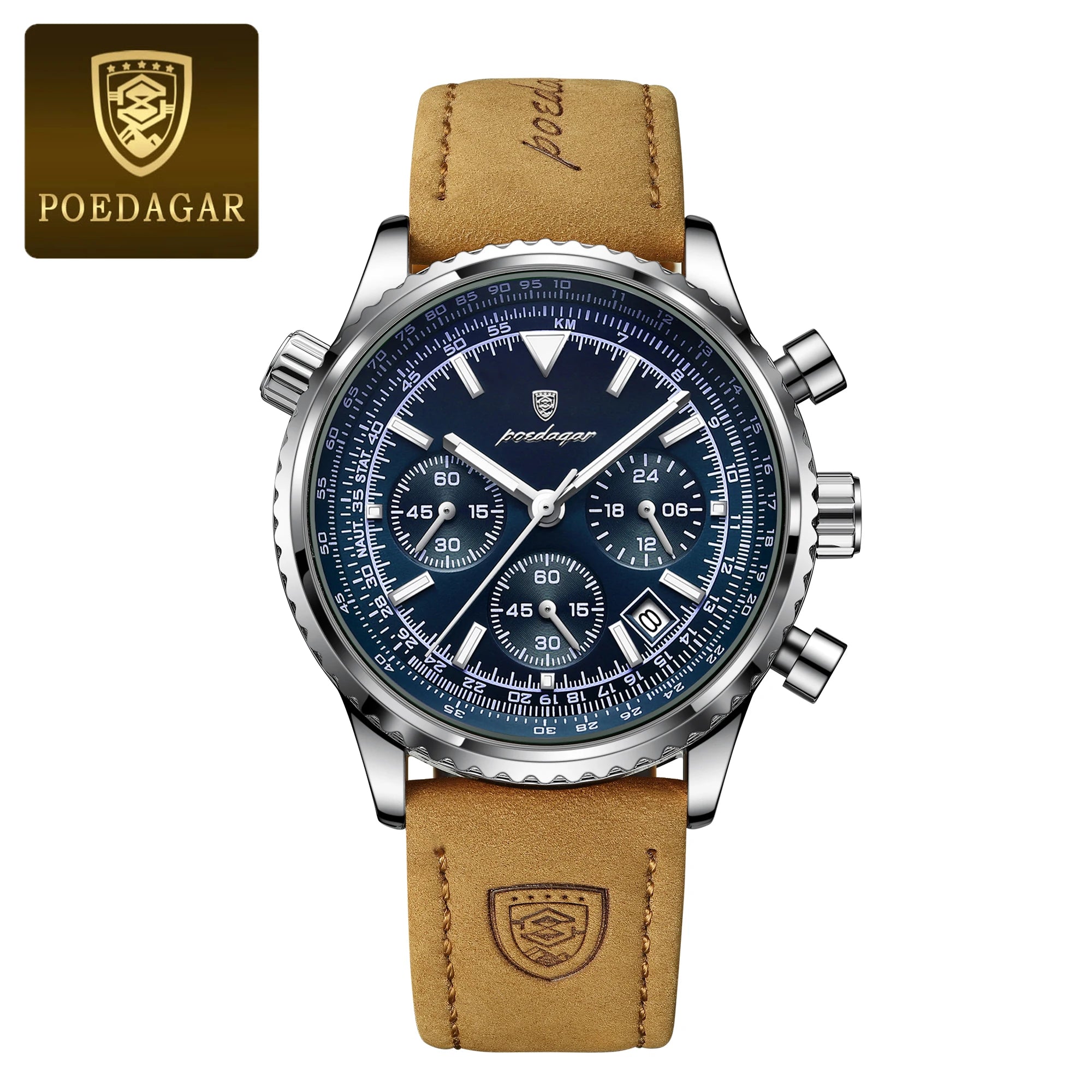 POEDAGAR Top Luxury Men Clock Waterproof Luminous Date Chronograph Sports Man Wristwatch Leather Men's Quartz Watches Male Reloj