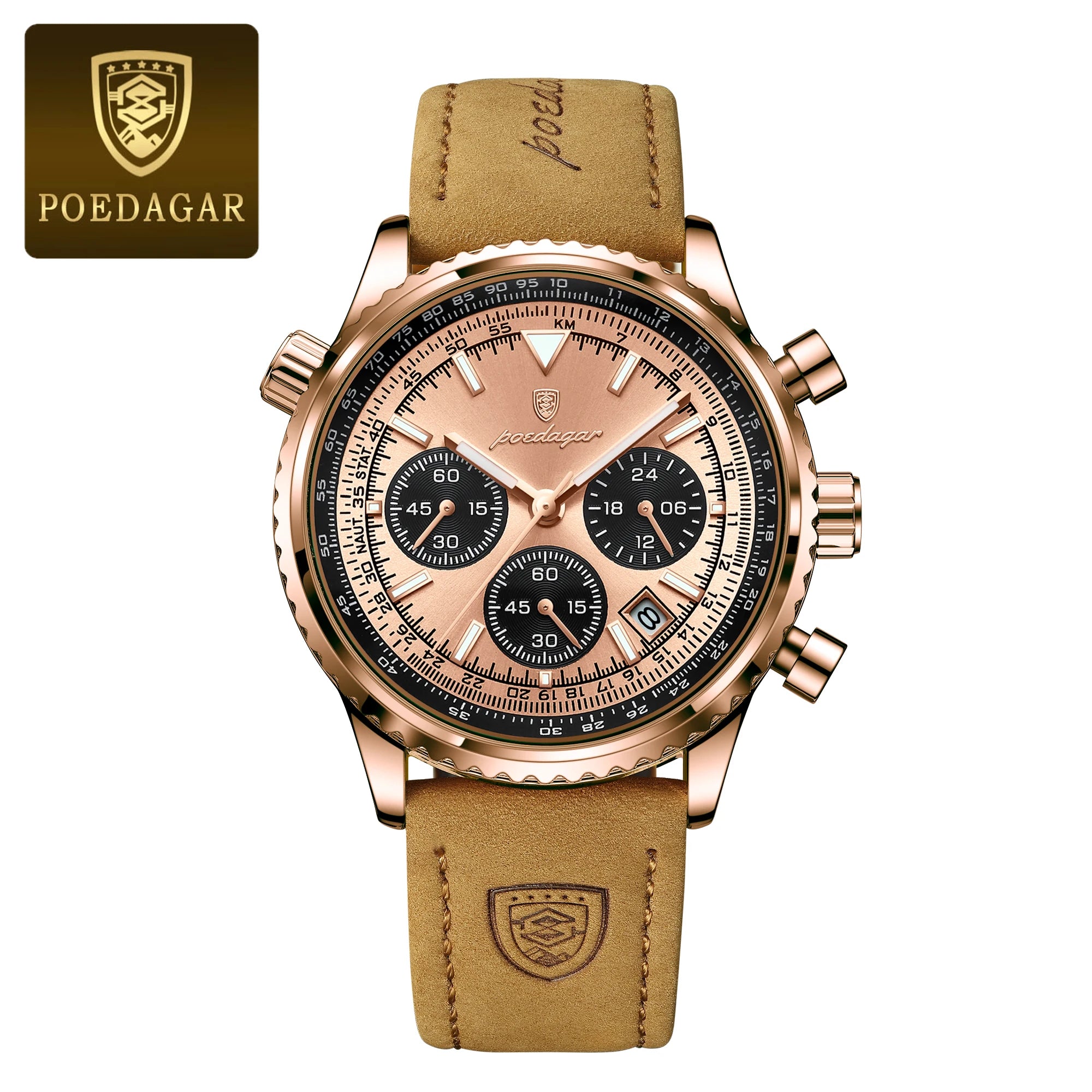 POEDAGAR Top Luxury Men Clock Waterproof Luminous Date Chronograph Sports Man Wristwatch Leather Men's Quartz Watches Male Reloj