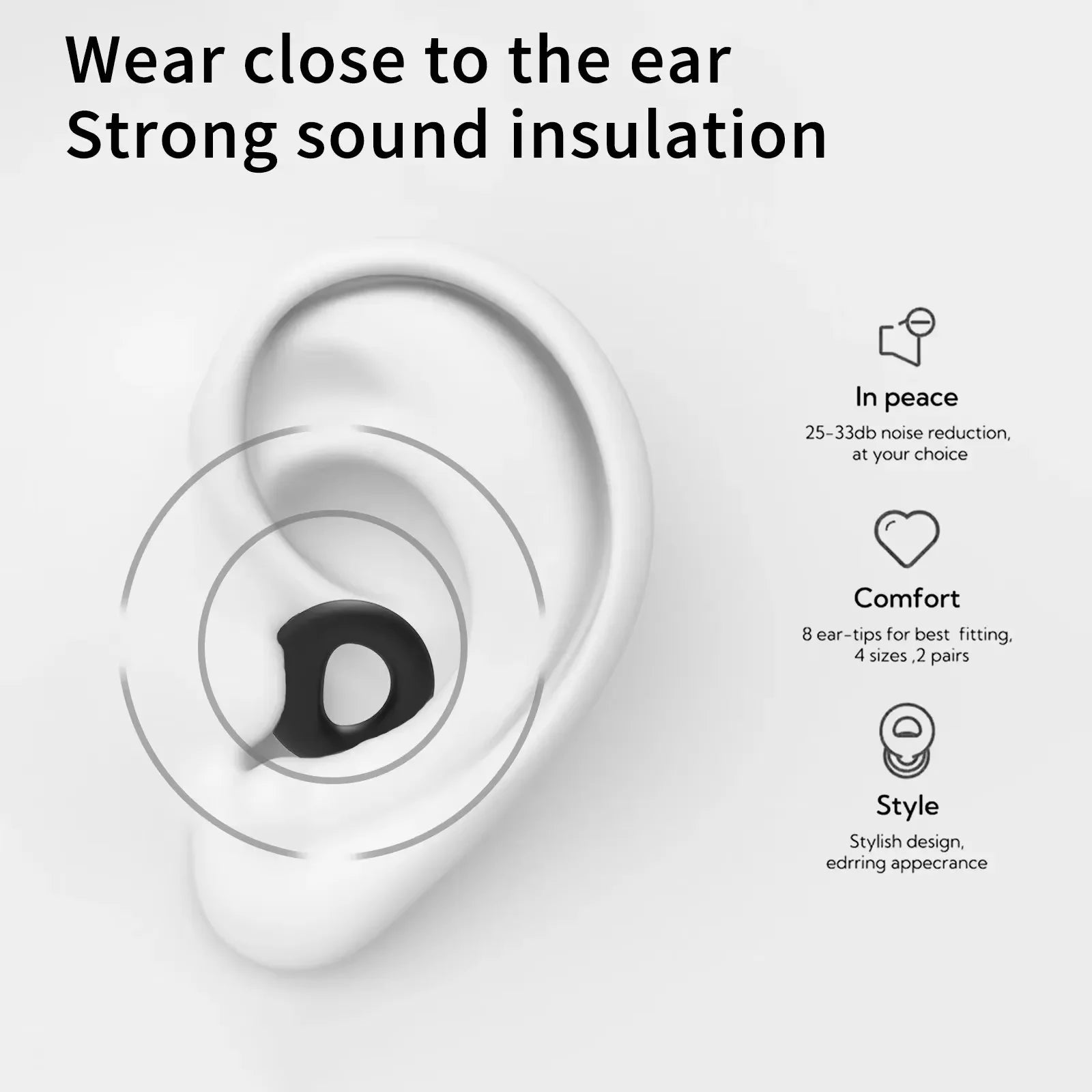 Super Soft Silicone Ear Plugs for Sleep,Swim, Work– Reusable Hearing Protection for Noise Reduction 8 Ear Tips in XS/S/M/L