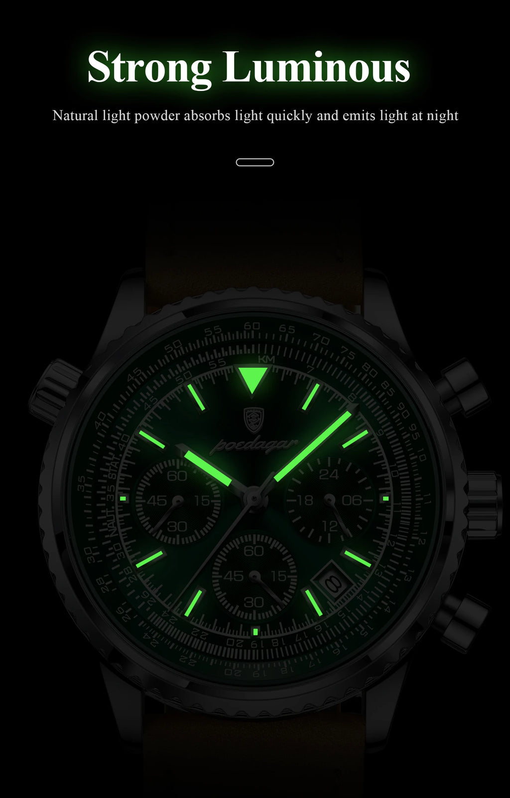 POEDAGAR Top Luxury Men Clock Waterproof Luminous Date Chronograph Sports Man Wristwatch Leather Men's Quartz Watches Male Reloj
