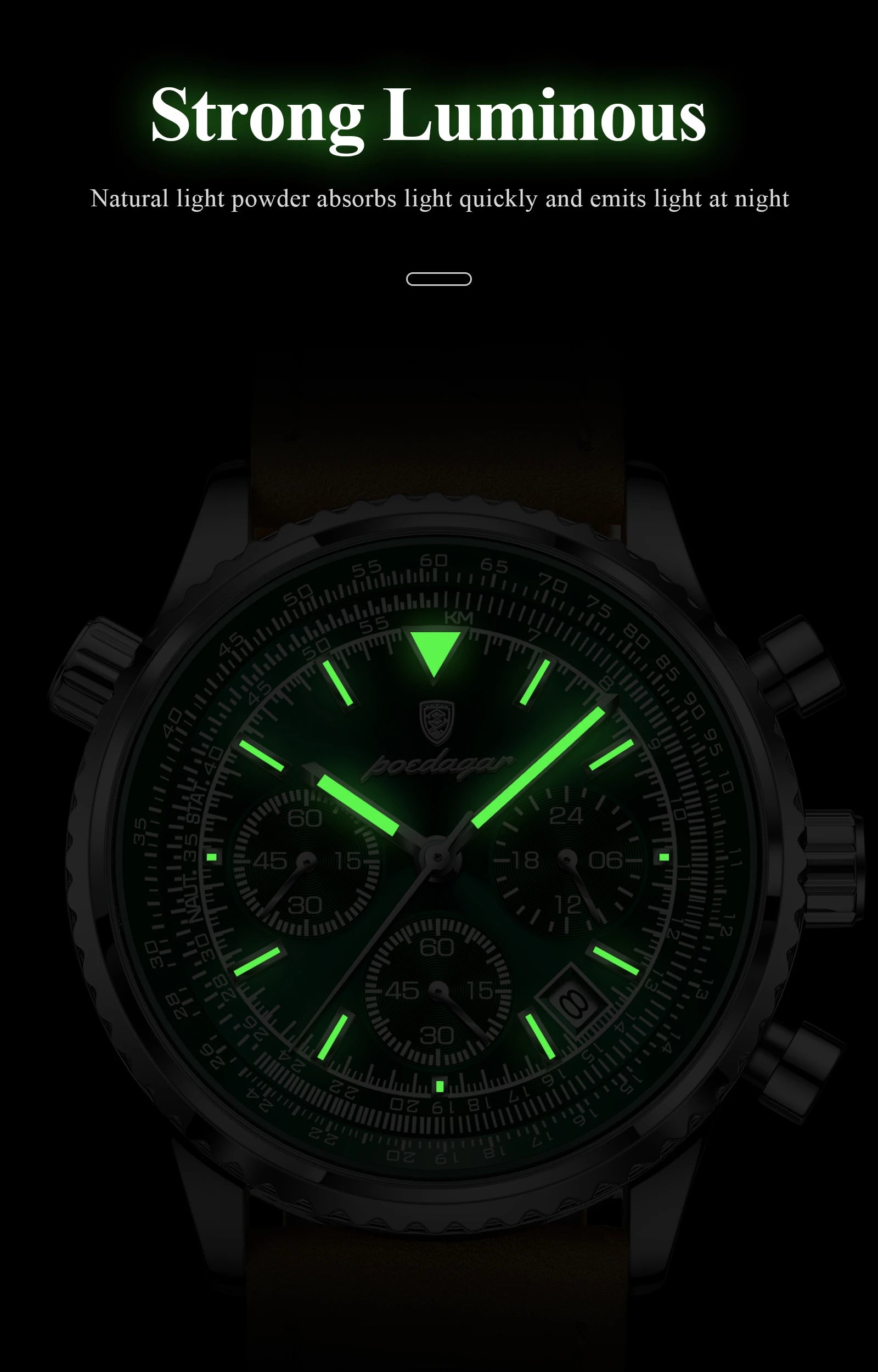 POEDAGAR Top Luxury Men Clock Waterproof Luminous Date Chronograph Sports Man Wristwatch Leather Men's Quartz Watches Male Reloj