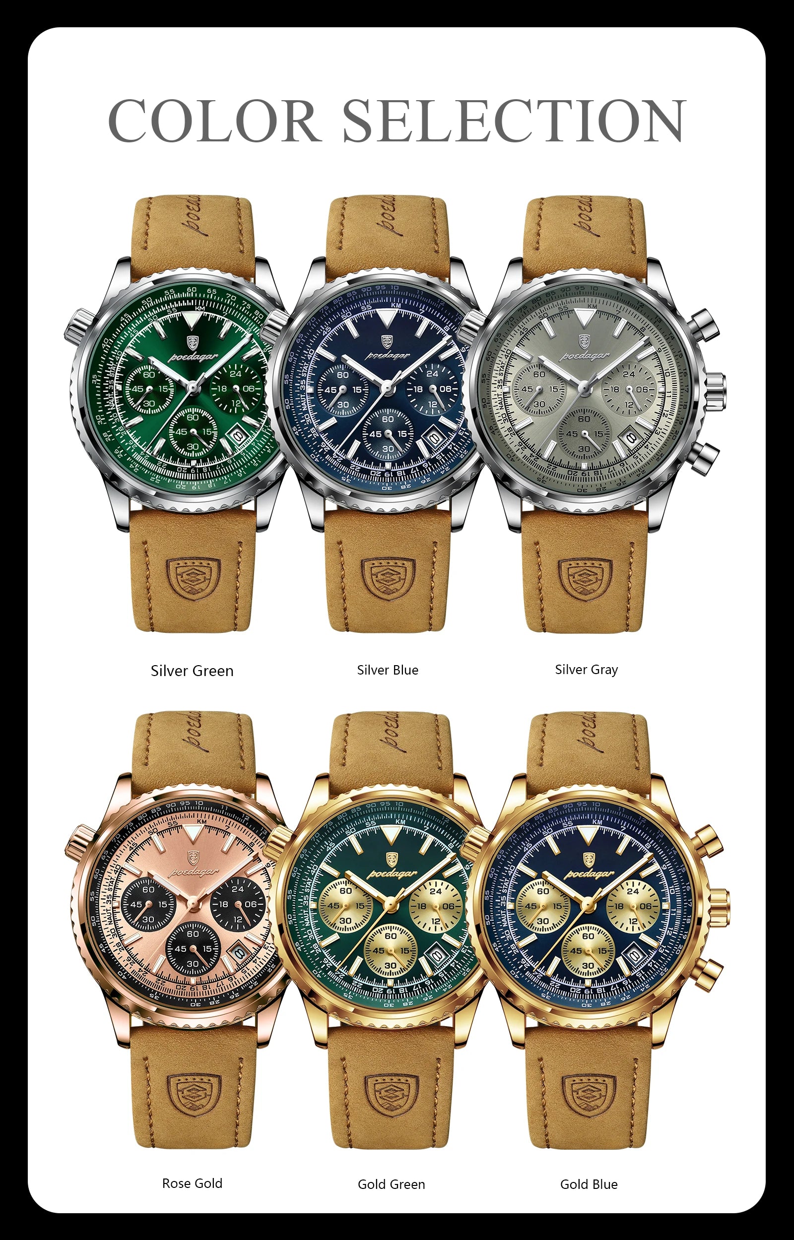 POEDAGAR Top Luxury Men Clock Waterproof Luminous Date Chronograph Sports Man Wristwatch Leather Men's Quartz Watches Male Reloj