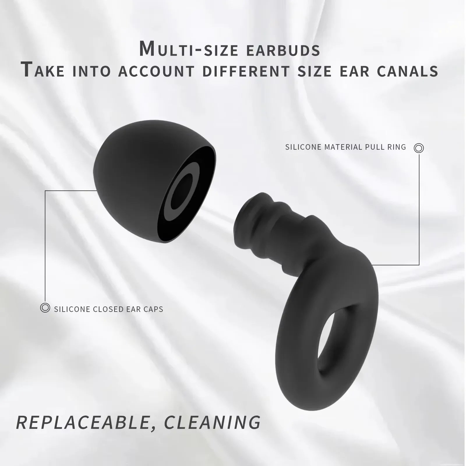 Super Soft Silicone Ear Plugs for Sleep,Swim, Work– Reusable Hearing Protection for Noise Reduction 8 Ear Tips in XS/S/M/L