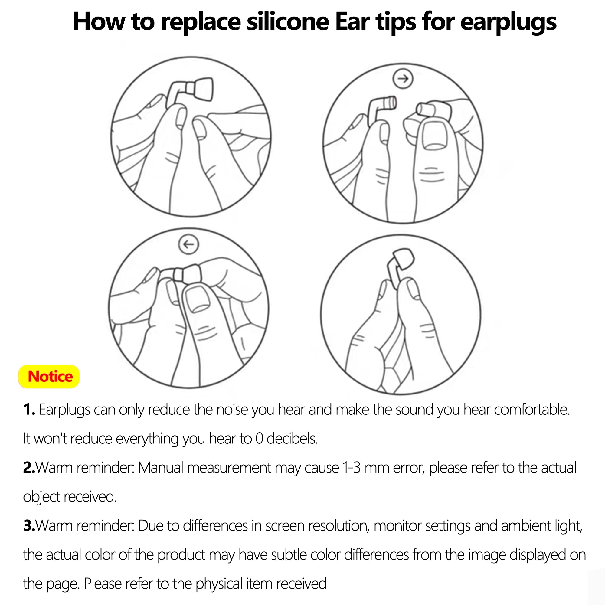 Super Soft Silicone Ear Plugs for Sleep,Swim, Work– Reusable Hearing Protection for Noise Reduction 8 Ear Tips in XS/S/M/L